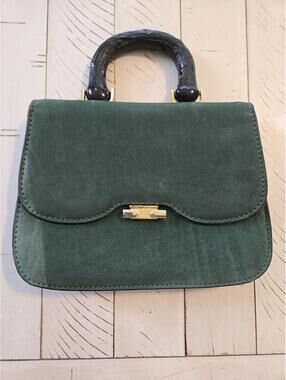 Vintage Mark Cross Green Leather Handbag Made in Italy Lucite Handle Top Handle